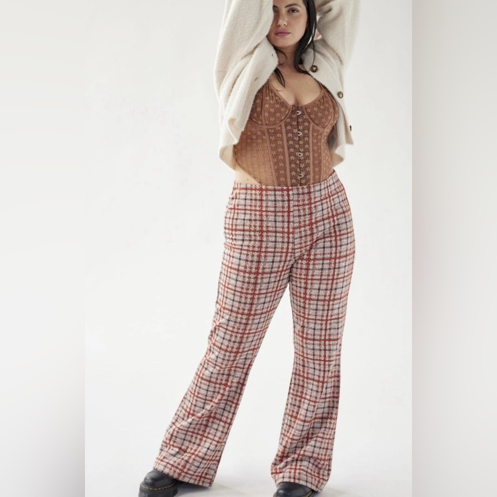 Urban Outfitters Bryn Retro Knit Pull On Plaid Flare Pants Sz S